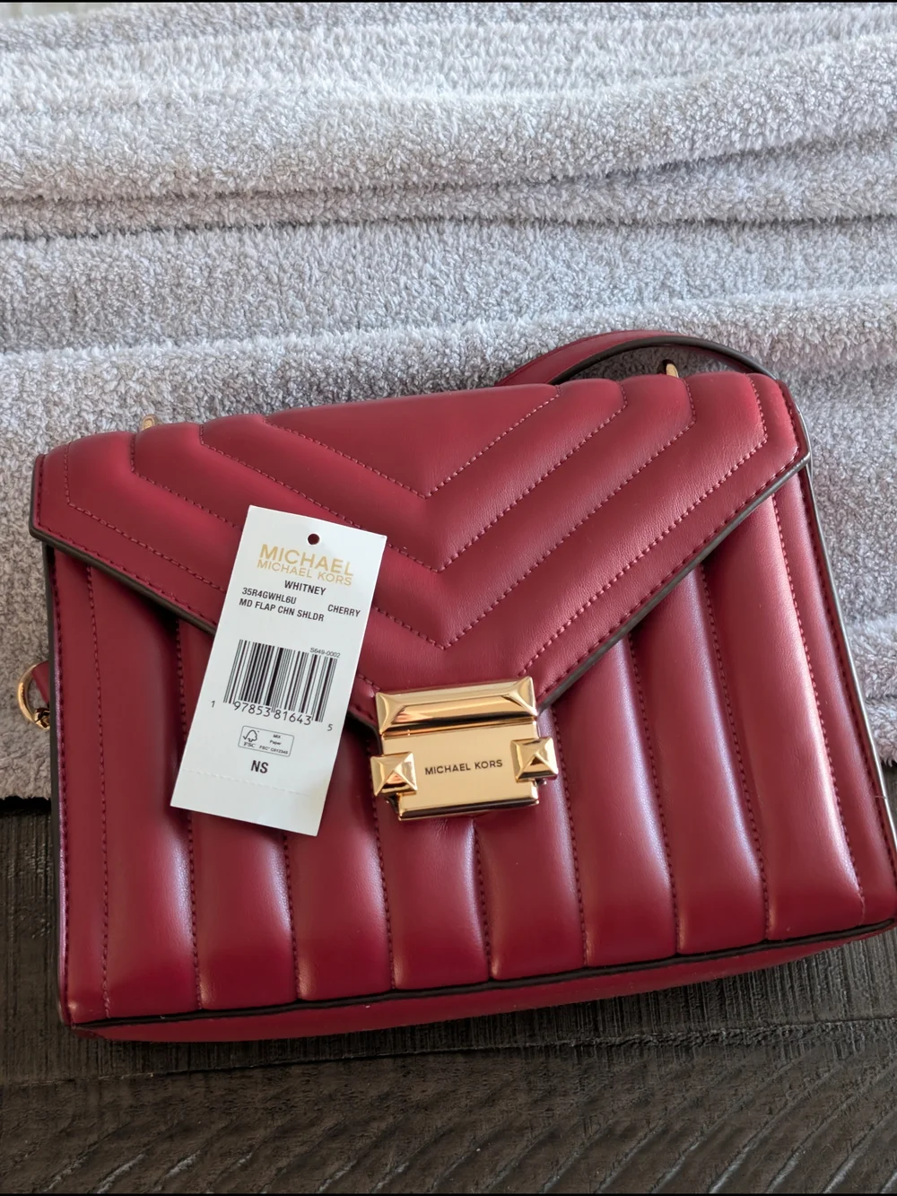 Michael Kors Whitney Red Nappa Leather Quilted Shoulder Crossbody Bag